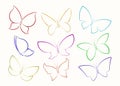 Set of nine butterfly full color vector outline silhouettes.