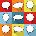 Set of nine cartoon comic balloon speech bubbles in flat style. Royalty Free Stock Photo