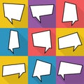 Set of nine cartoon comic balloon speech bubbles in flat style. Elements of design comic books without phrases. Royalty Free Stock Photo