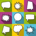 Set of nine cartoon comic balloon speech bubbles in flat style.