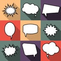 Set of nine cartoon comic balloon speech bubbles in flat style