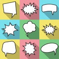 Set of nine cartoon comic balloon speech bubbles in flat style. Royalty Free Stock Photo