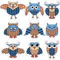 Set of nine cartoon funny owlsv