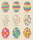 Set of nine colorful easter eggs