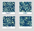 Set of nine creative Abstract Patterns or Backgrounds with colorful tropical leaves