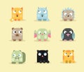 Set of nine cute and funny little animals