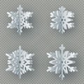 Set of nine different paper snowflake cut from paper isolated on transparent background. Merry Christmas, New Year