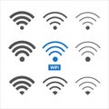 Set of nine different wireless and wifi icons for design.