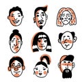 Set of nine doodle faces