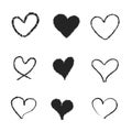 Set of nine doodle heart with hand drawn style. black love sketch doodle isolated on white background