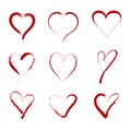 Set of nine doodle heart with hand drawn style. red love sketch doodle isolated on white background