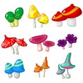 Set of nine fantastic mushrooms toadstools for video game design Royalty Free Stock Photo