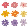 set of nine flat vector spring summer flowers on white background Royalty Free Stock Photo