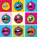 Set of funny cartoon furry monsters