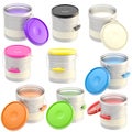 Set of nine glossy paint buckets isolated