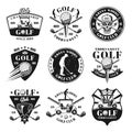 Set of nine golf vector monochrome vintage emblems