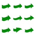 Set of nine green various arrows