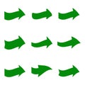 Set of nine green various arrows Royalty Free Stock Photo
