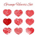 Set of nine grunge heart icons set. Love symbol vector illustration. Valentine s day element of design. Easy to edit design Royalty Free Stock Photo