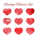 Set of nine grunge heart icons set. Love symbol vector illustration. Valentine s day element of design. Easy to edit design Royalty Free Stock Photo