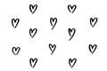 Set of nine hand drawn heart. Handdrawn rough marker hearts isolated on white background