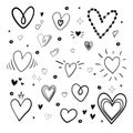 Set of nine hand drawn heart. Handdrawn rough marker hearts isolated on white background. Vector illustration for your graphic