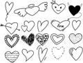 Set of nine hand drawn heart. Handdrawn rough marker hearts isolated on white background. Vector illustration for your graphic