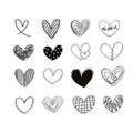 Set of nine hand drawn heart. Royalty Free Stock Photo
