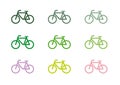 Set of nine images of a bicycle of different shades of green Royalty Free Stock Photo