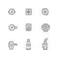 Collection of Nine Modern Line Icons: Industrial Equipment and Technology Symbols Royalty Free Stock Photo