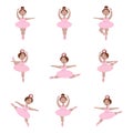 a set of nine little ballerina girls in pink tutus