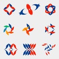 A set of nine logos