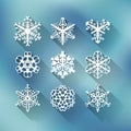 Set of nine modern snowflakes