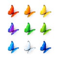 Set of nine multicolored butterflies