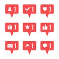 Set of nine notifications in social media Royalty Free Stock Photo