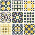 Set of nine oriental islamic Mauritanian seamless patterns. Royalty Free Stock Photo