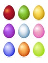 Set of nine photorealistic colorful Easter eggs with shad