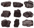 Set nine piece of coal isolated on a white Royalty Free Stock Photo