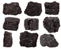 Set nine piece of coal isolated on a white Royalty Free Stock Photo