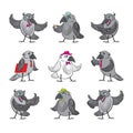 A set of nine raven cartoon