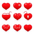 Set of nine red hearts isolated on white background. . Valentine s day vector collection. Love story symbol. Health medical flat Royalty Free Stock Photo