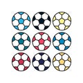 Set of nine soccer balls in different colors