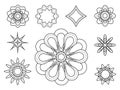 Set of nine spirograph shapes. Abstract creative flowers and snowflakes. Web design elements isolated on white background. Royalty Free Stock Photo