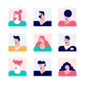 Set of nine square avatar of casual modern people vector flat illustration