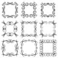 Set of nine square black monogram elements on a white background