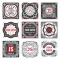 Set of nine stylish line insignias. Decorative geometric frames and borders. Modern vintage logo templates