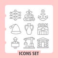 Set of nine thin line icons designed for web and mobile applications, including network, anchor, database, server, and Royalty Free Stock Photo