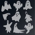A set of nine transparent ghosts on a transparent background. Halloween