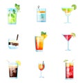 Set of Nine Tropical Cocktails in Flat Style for Menu