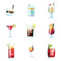 Set of Nine Tropical Cocktails in Flat Style for Menu